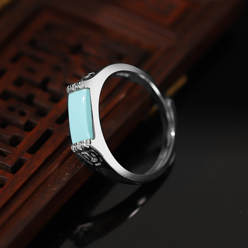 Peaceful Grace-Geometric Turquoise Platinum-Plated 925 Sterling Silver Ring