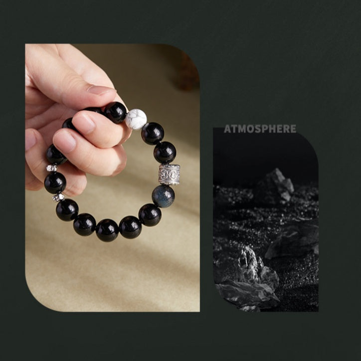 Six-Syllable Mantra Obsidian Turquoise Bracelet-Guarded Serenity