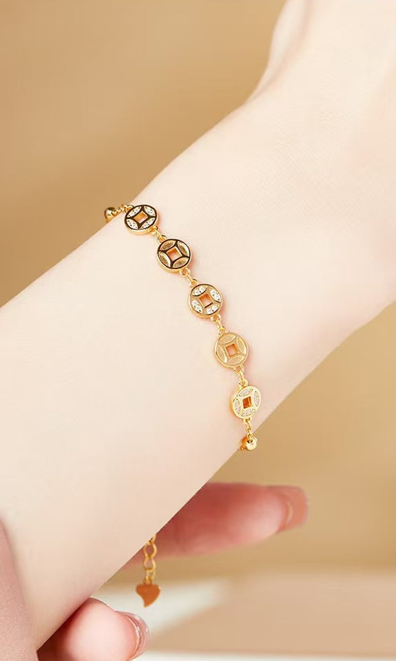 Rolling Fortune Coin Bracelet –18k Gold Plated 925 Sterling Silver
