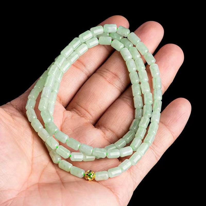 Mala Prayer Barrel Beads Jadeite Necklace-Inner Peace