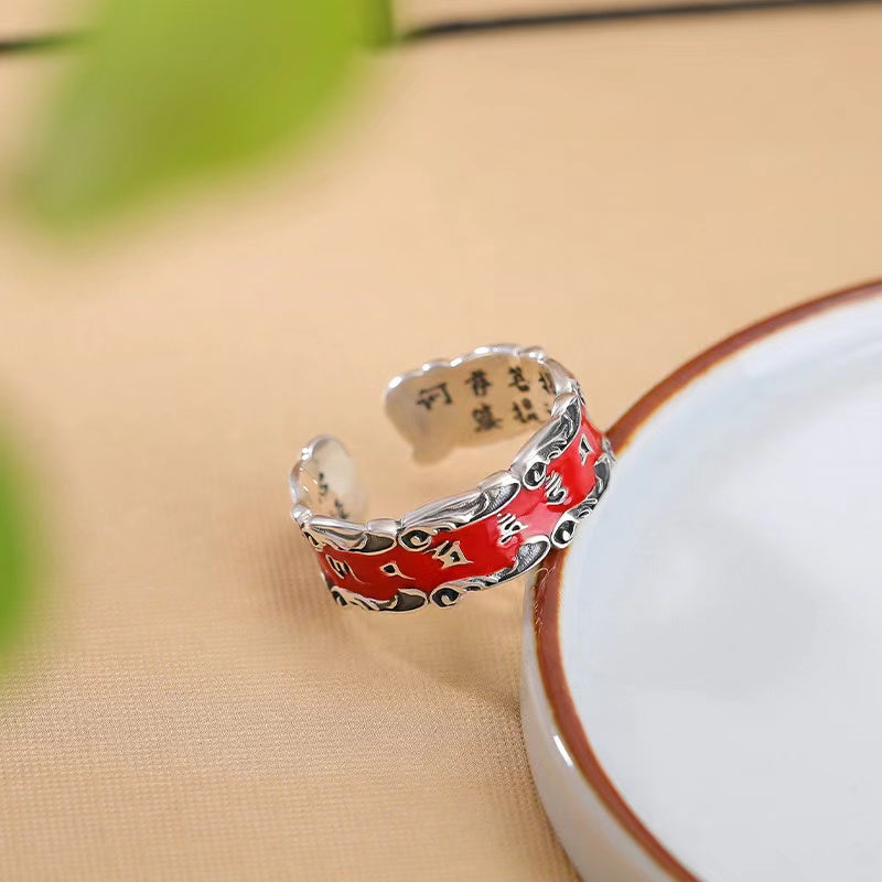 Six True Words Cinnabar Sivler Rings-Compassion