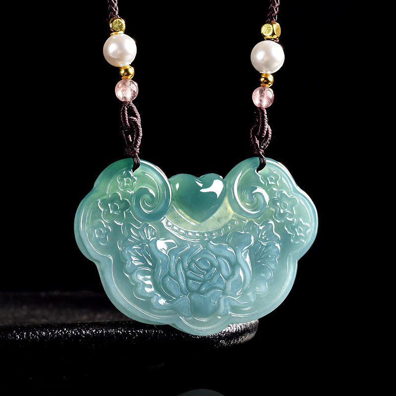Fortune Bloom Protection Ruyi Jade Pendant Necklace-Emerald Ruyi Guardian