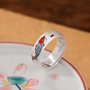 Koi Fish Enamel Silver Ring-Luck Prosperity