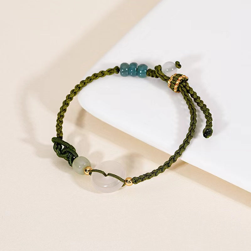 Hetian Jade Peace Buckle String Bracelet-Chalcedony Agate Bead