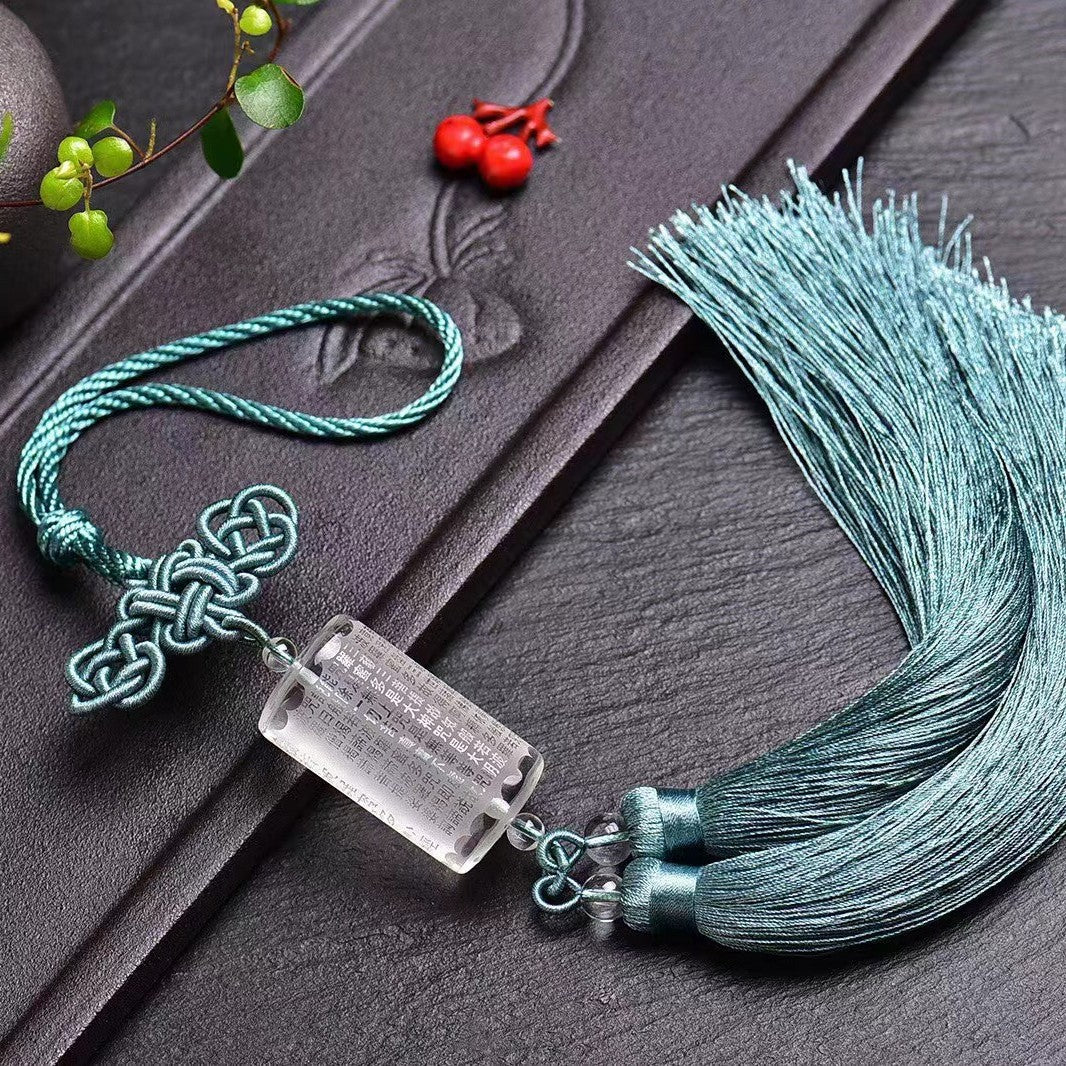 Heart Sutra Clear Quartz Cylinder Car Hanging Charm-Clear Mind