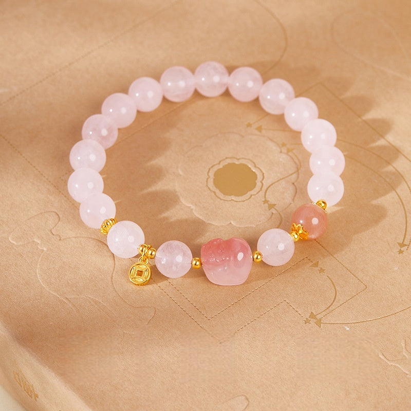 Pink Crystal Pixiu Bracelet–Fortune, Love & Graceful Energy