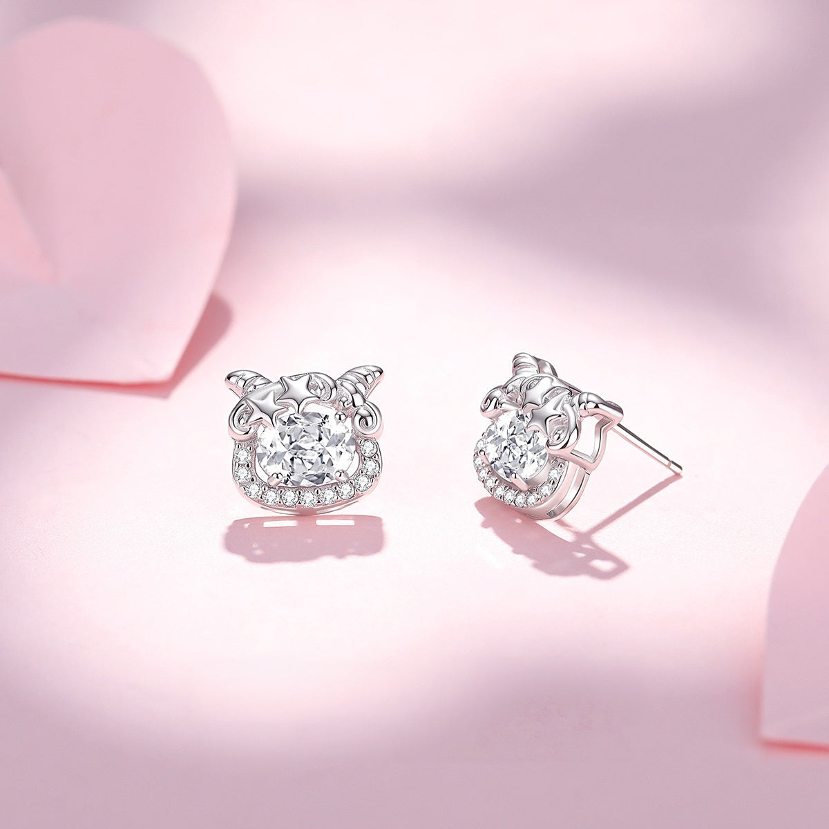 Goat Cubic Zirconia Silver Stud Earrings-Kind Wishes
