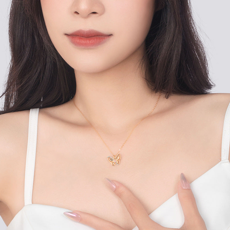 Butterfly Pink Cubic Zirconia Necklace-A Heart in Love