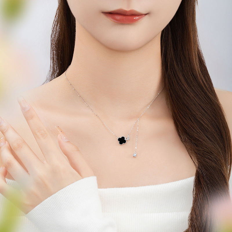 Clover and Butterfly Black Agate Necklace-A Tender Promise