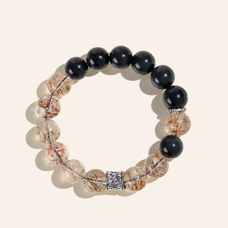 Black Super Seven Quartz Obsidian Bracelet -Deep Healing