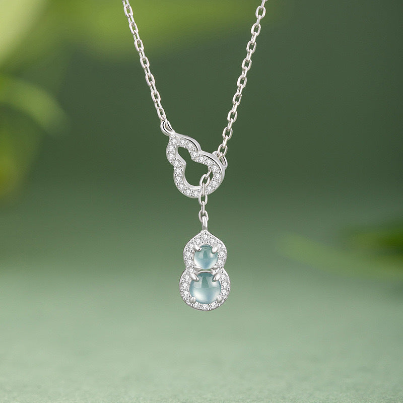 Double Gourd Jadeite Silver Necklace-Blessings & Prosperity