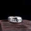 925 Sterling Silver Open Ring – Women’s Thai Silver Vintage Band with Six True Words Mantra