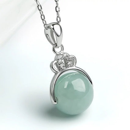 Natural Ice Jade Pendant Necklace-Zirconia Crystal-Grade A Jade