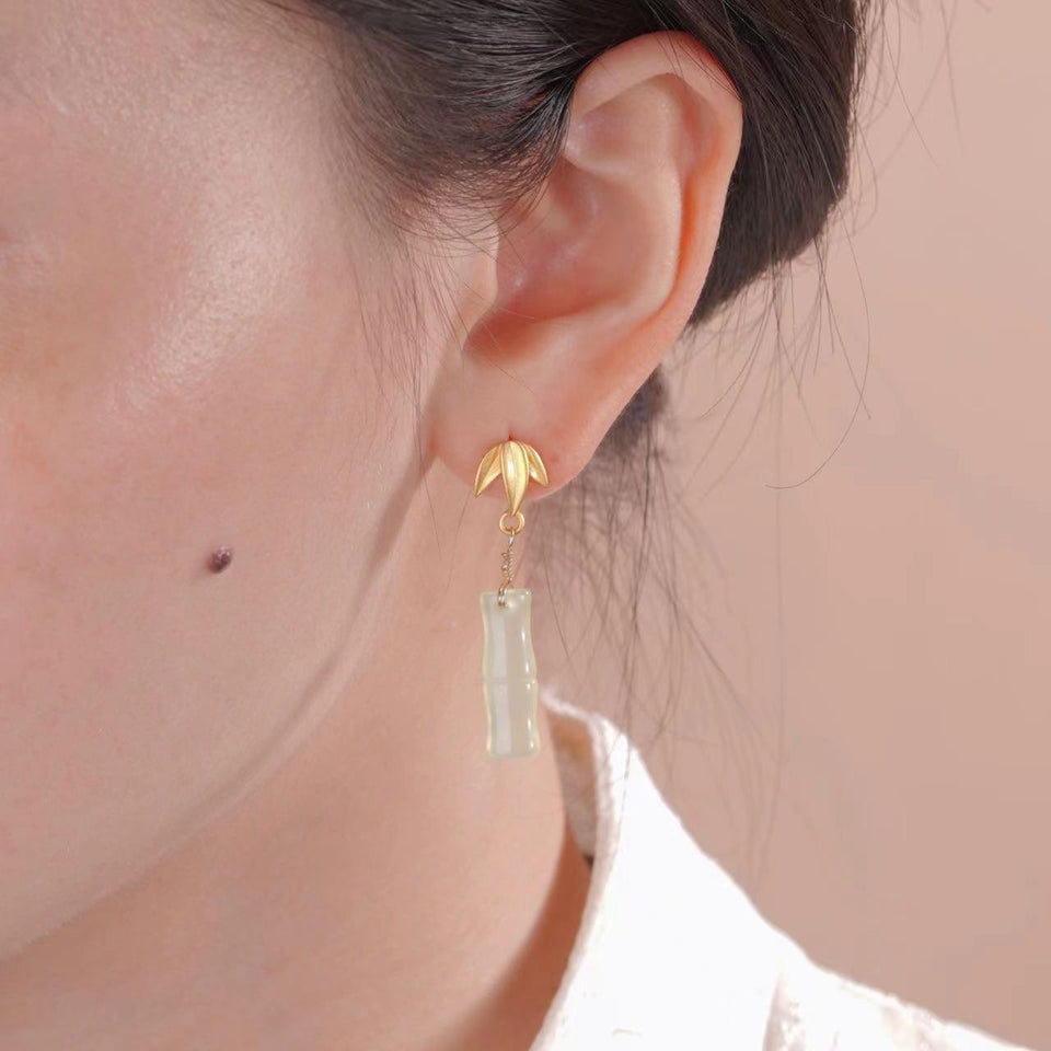 Ice Jade Bamboo Earrings-Prosperity Luck