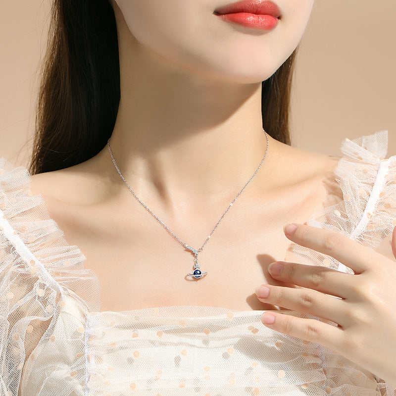 Saturn & Shooting Star Sterling Silver Necklace-Celestial Romance