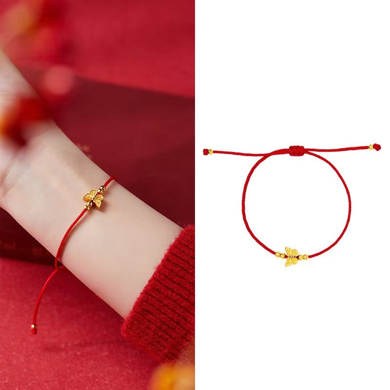 Gold Butterfly Red String Bracelet-Transformation and Prosperity