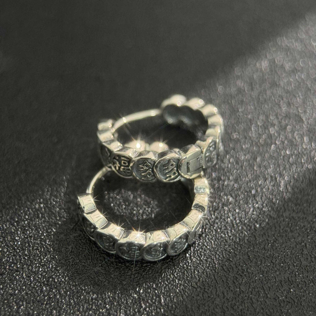 Fu Coin S925 Silver Hoop Earrings-Abundant Blessings