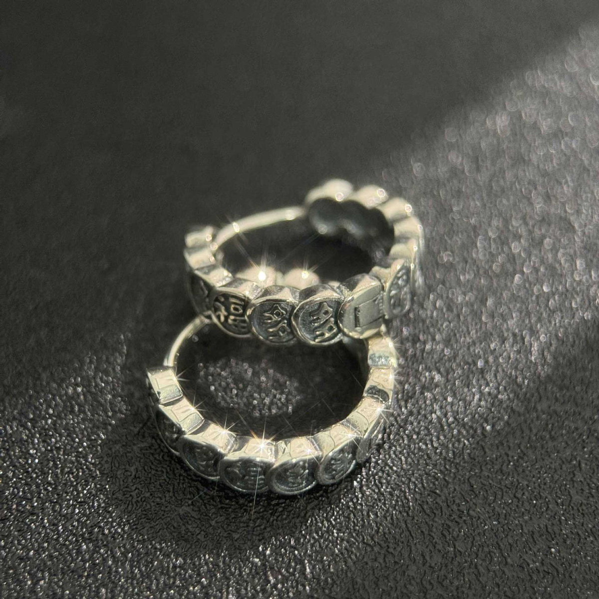 Fu Coin S925 Silver Hoop Earrings-Abundant Blessings