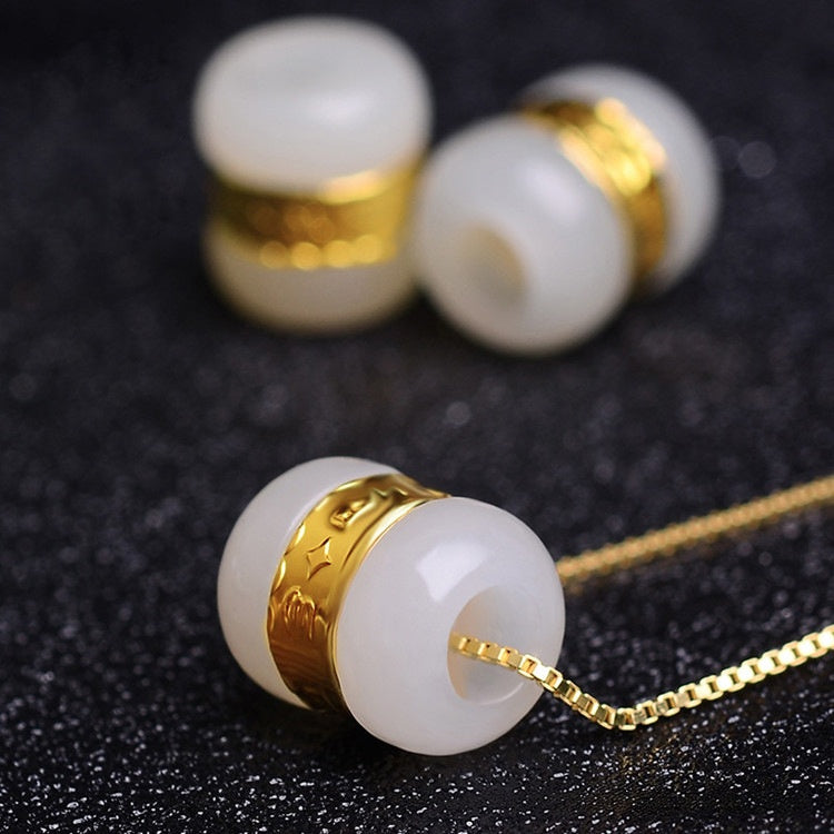 Gold Sechs Wahre Worte Mantra Weiße Jade Glücksanhänger Halskette