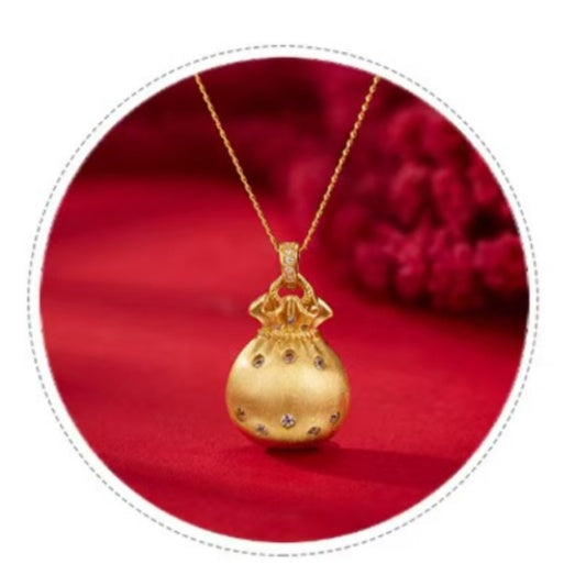 Gold-Plated Silver Fortune Bag Necklace – Elegant Charm for Prosperity & Style