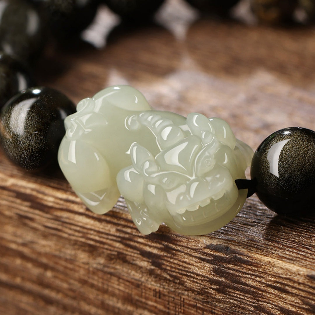 Jade Pixiu Obsidian Bracelet-Wealth&Protection