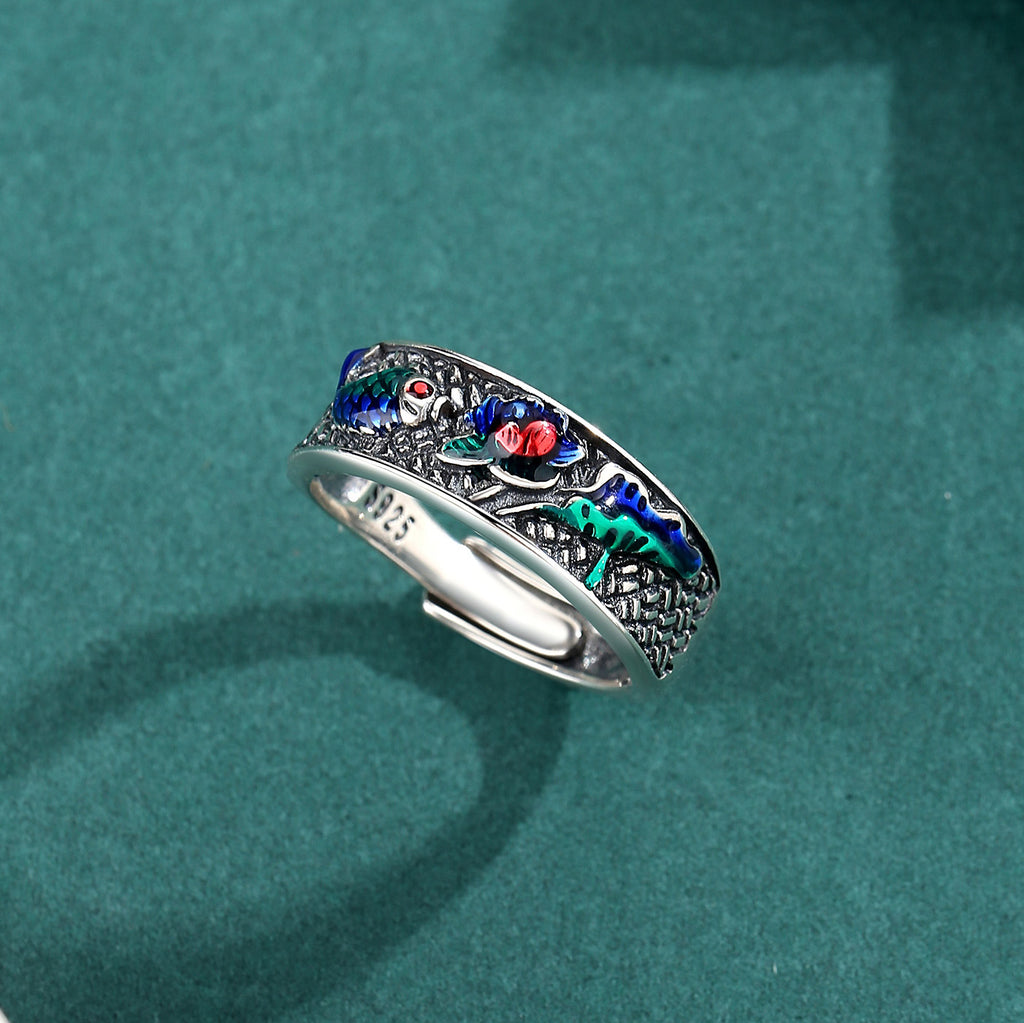 Lotus Pond Enamel S925 Silver Ring-A Small Escape