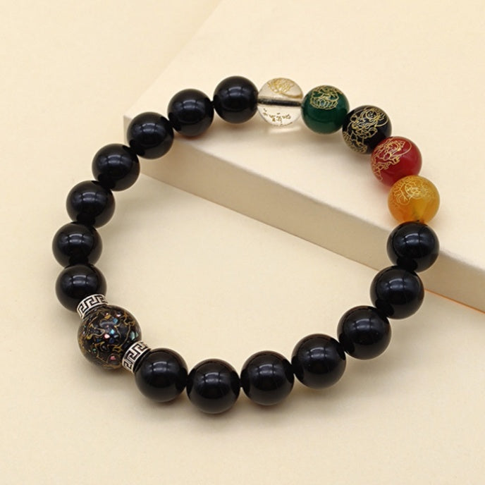 Five-Directional Wealth God Obsidian Bracelet-Gathered Blessings