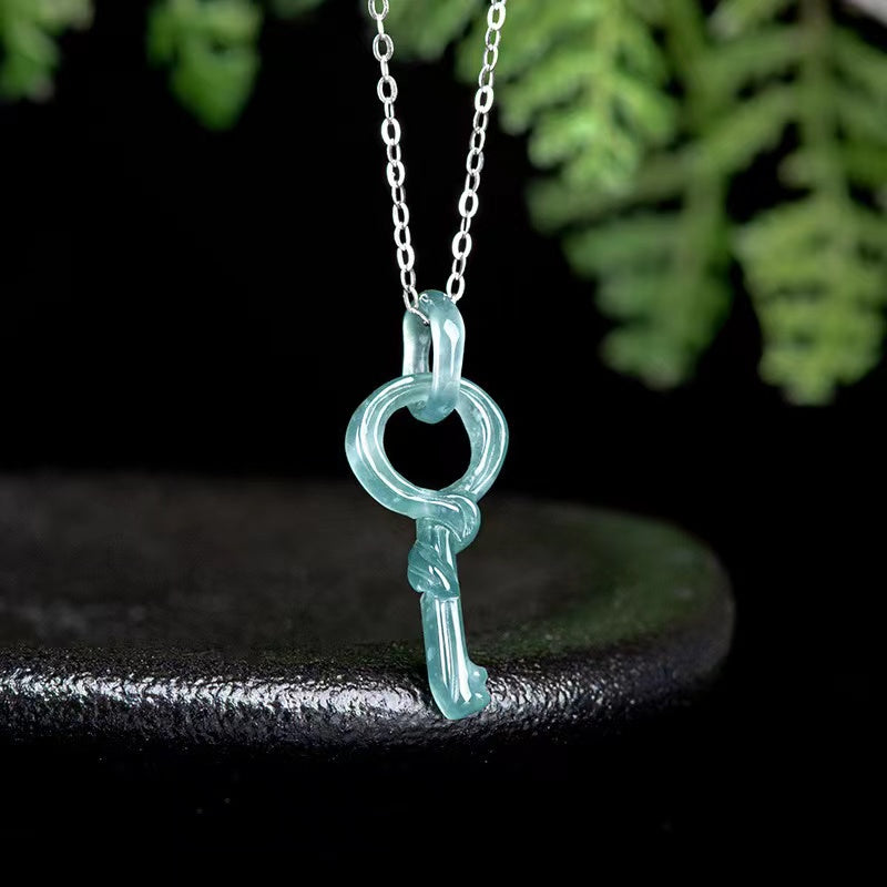 Fengshui Key Necklace-Natural Ice Jade