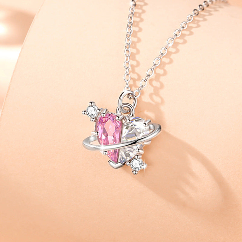A Sincere Love-Heart Planet Sterling Silver Necklace