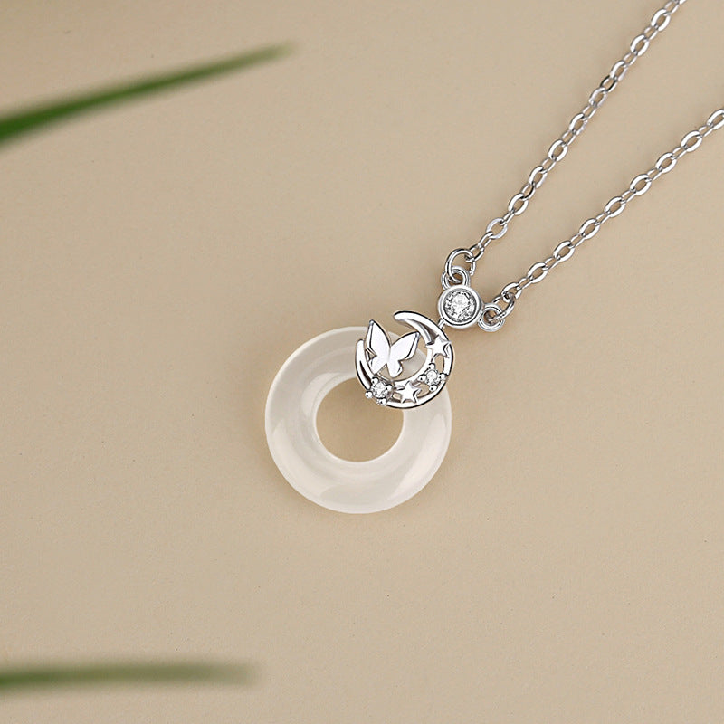 Butterfly Peace Disc Chalcedony Necklace-Lifelong Peace and Joy