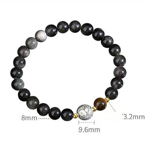 Silver Koi Fish Obsidian Men`s Bracelet-Prosperity Luck