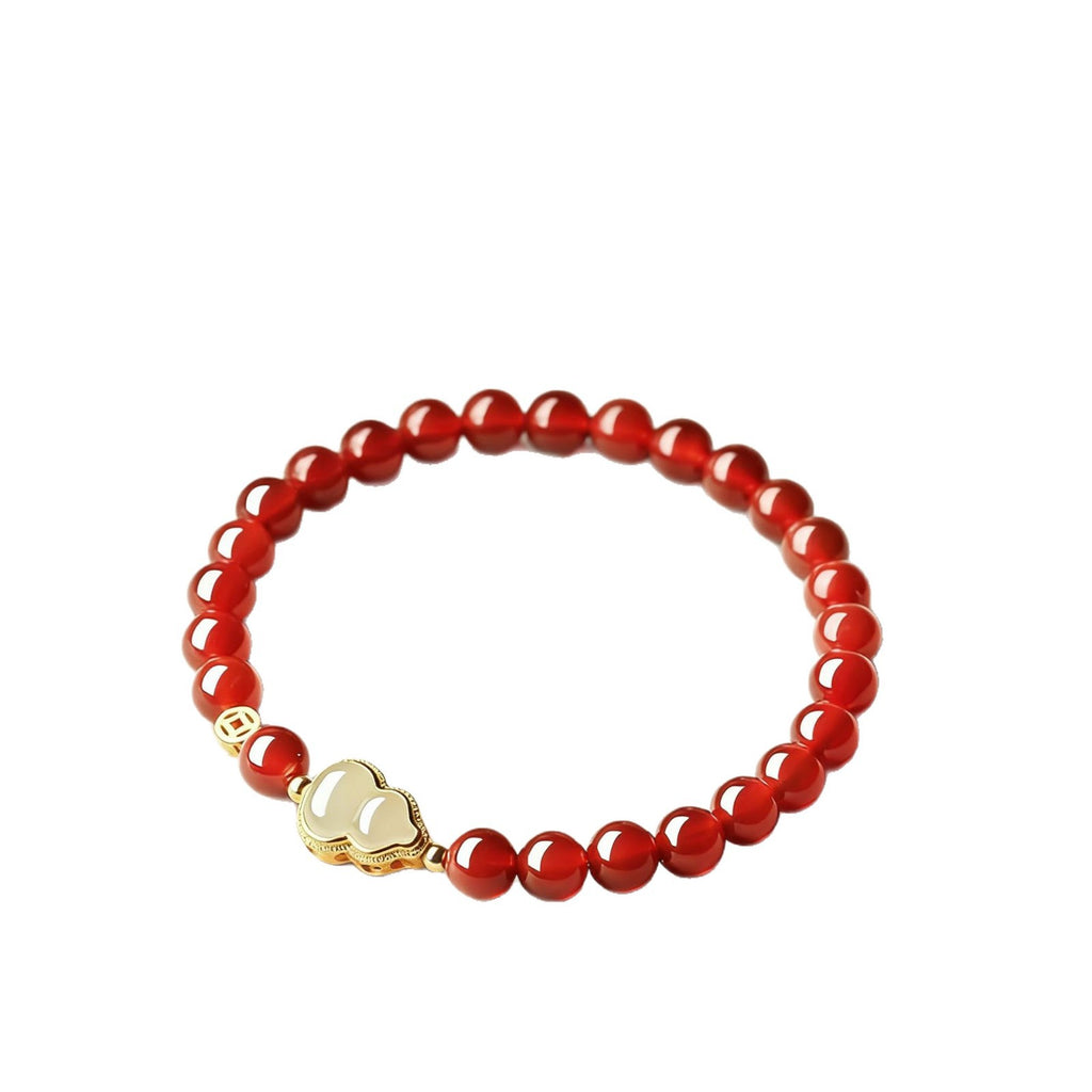 Hetian Jade Gourd Red Agate Bracelet-Peace Along the Way