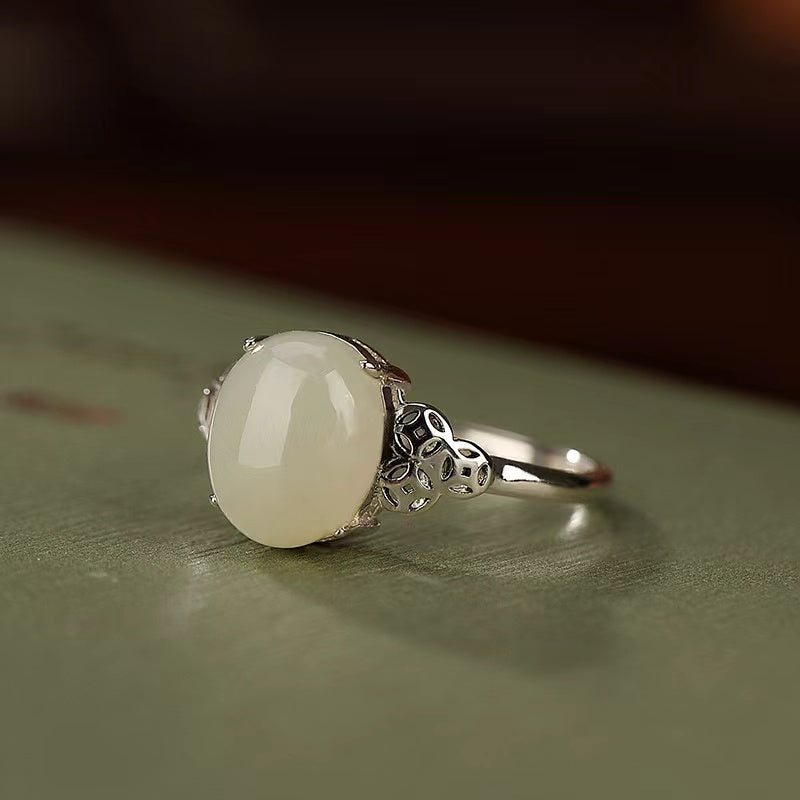 Green Jade Cabochon Ring-Prosperity Luck