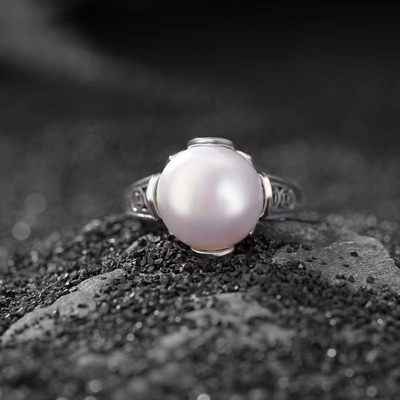 Natural Pearl Wealth Coin Vintage Silver Ring-Peace and Harmony