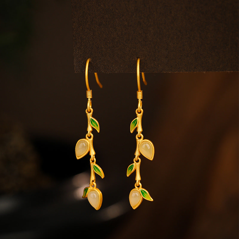 Bamboo Leaf Nephrite Jade Drop Earrings-Steady Growth