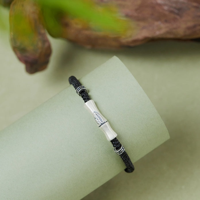 Bamboo Joint 999 Fine Silver Braided Cord Bracelet-Steadfast Growth