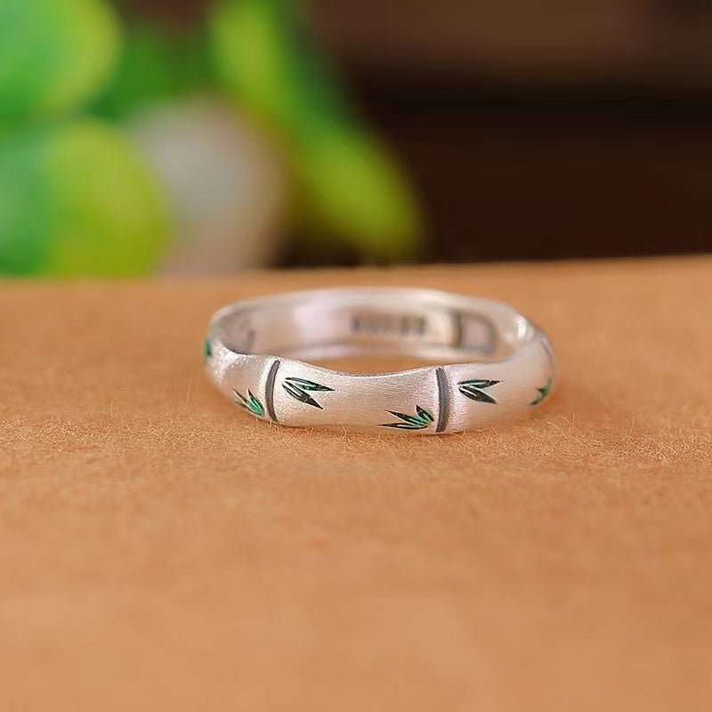 Enamel Bamboo Silver Ring-Harmony and Balance