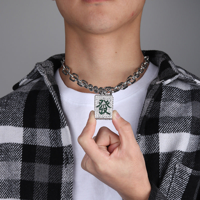 Fortune in Full-Cubic Zirconia Mahjong Tile Necklace