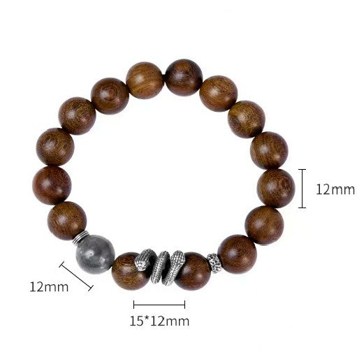 Silver Snake Sandalwood Bead Bracelet-Protection and Wealth