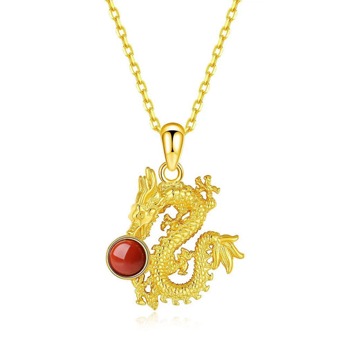 Year Of Dragon Red Agate Silver Necklace-Fortune Prosperity
