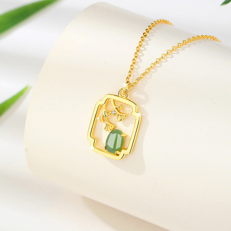Ginkgo Leaf Nephrite Jade Necklace-Peace and Joy