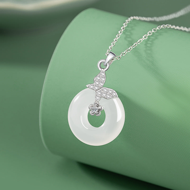 Good Fortune & Happiness-Butterfly Chalcedony Peace Disc Necklace  Product Description
