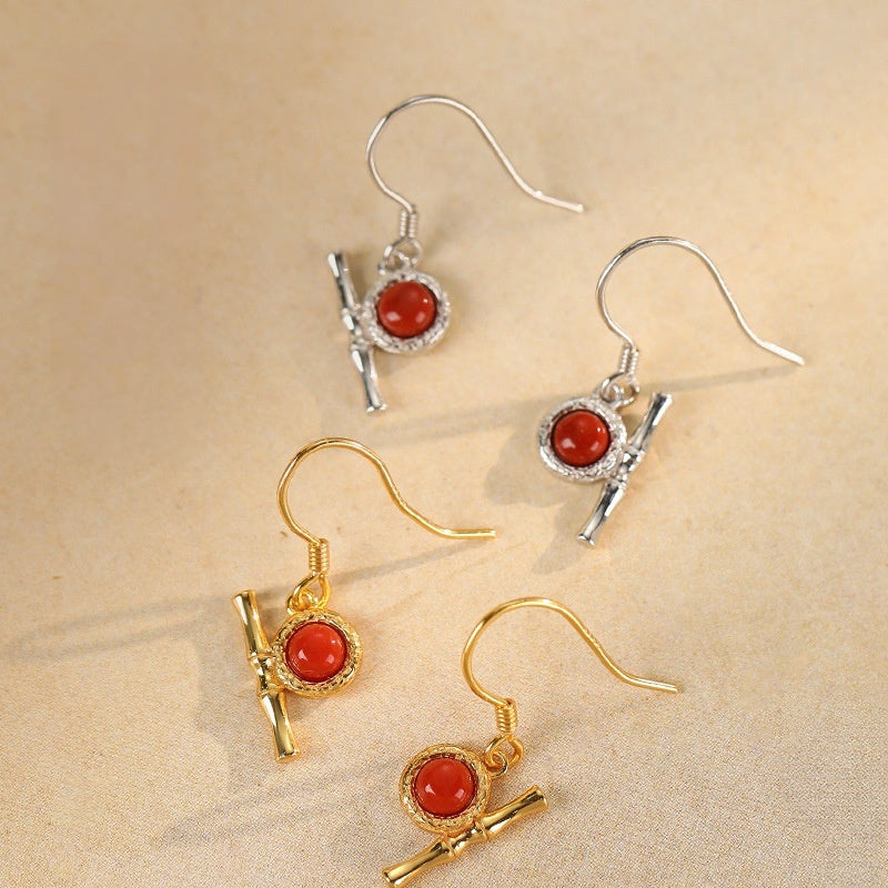 Steadfast Elevation-Red Agate Bamboo Silver Drop Earrings
