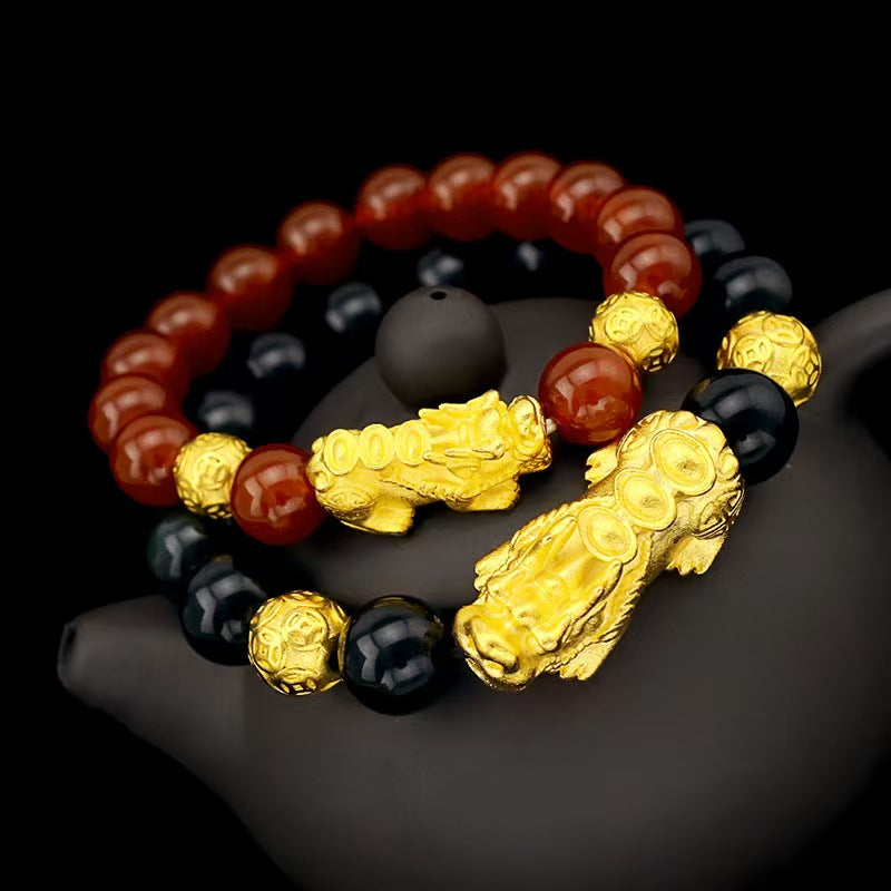 Golden Pixiu Obsidian Couple Bracelet -Attract Wealth