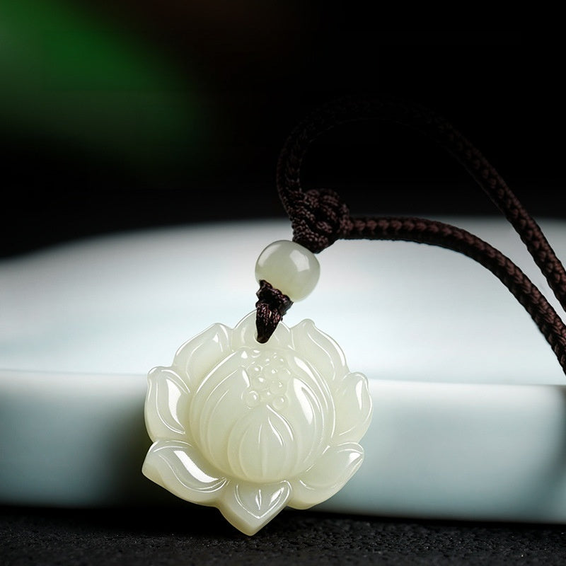 Hetian Jade Lotus Pendant Necklace-Inner Clarity