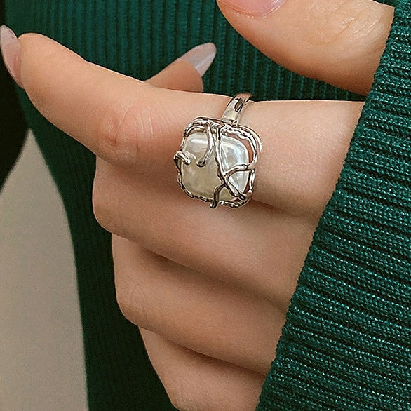 Organic Form Baroque Pearl 925 Sterling Silver Ring-Graceful Poise