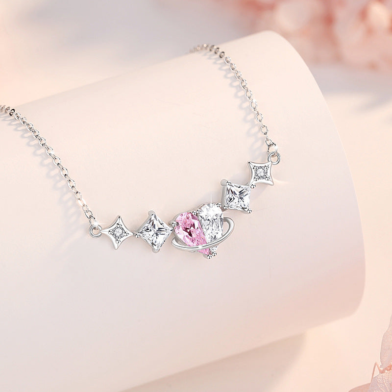 Heart Planet and Stars Silver Necklace-Hearts Together