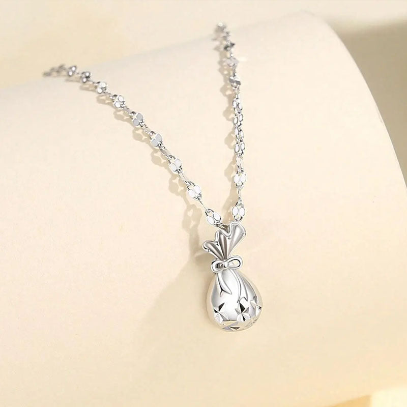 Fortune Pouch 999 Silver Necklace-Blessings Tied Close