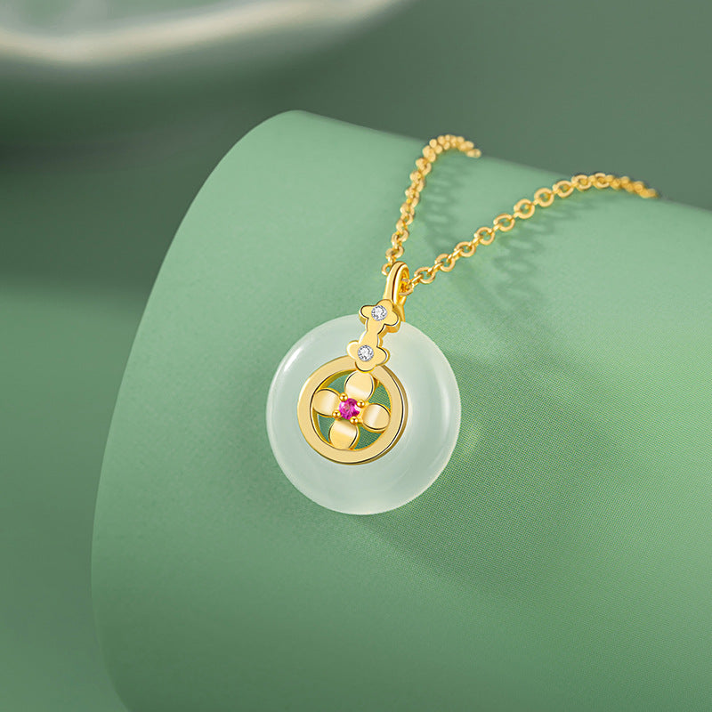 Clover Peace Disc Chalcedony Necklace-Blessings for Mom