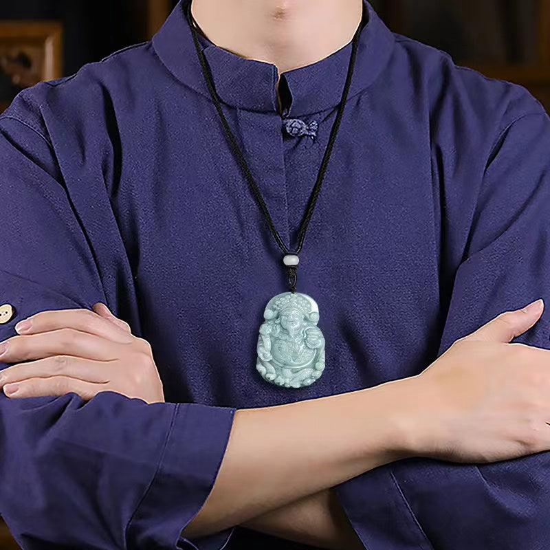 Tsai Shen Wealth Pendant-Natural Burma Jade